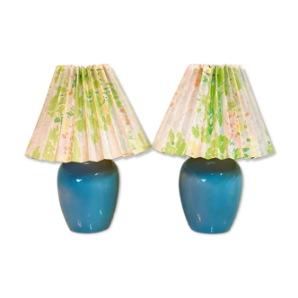 Vintage pair of blue ceramic table lamps