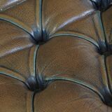 Green Vintage Leather English Chesterfield Armchair Combined with Wood