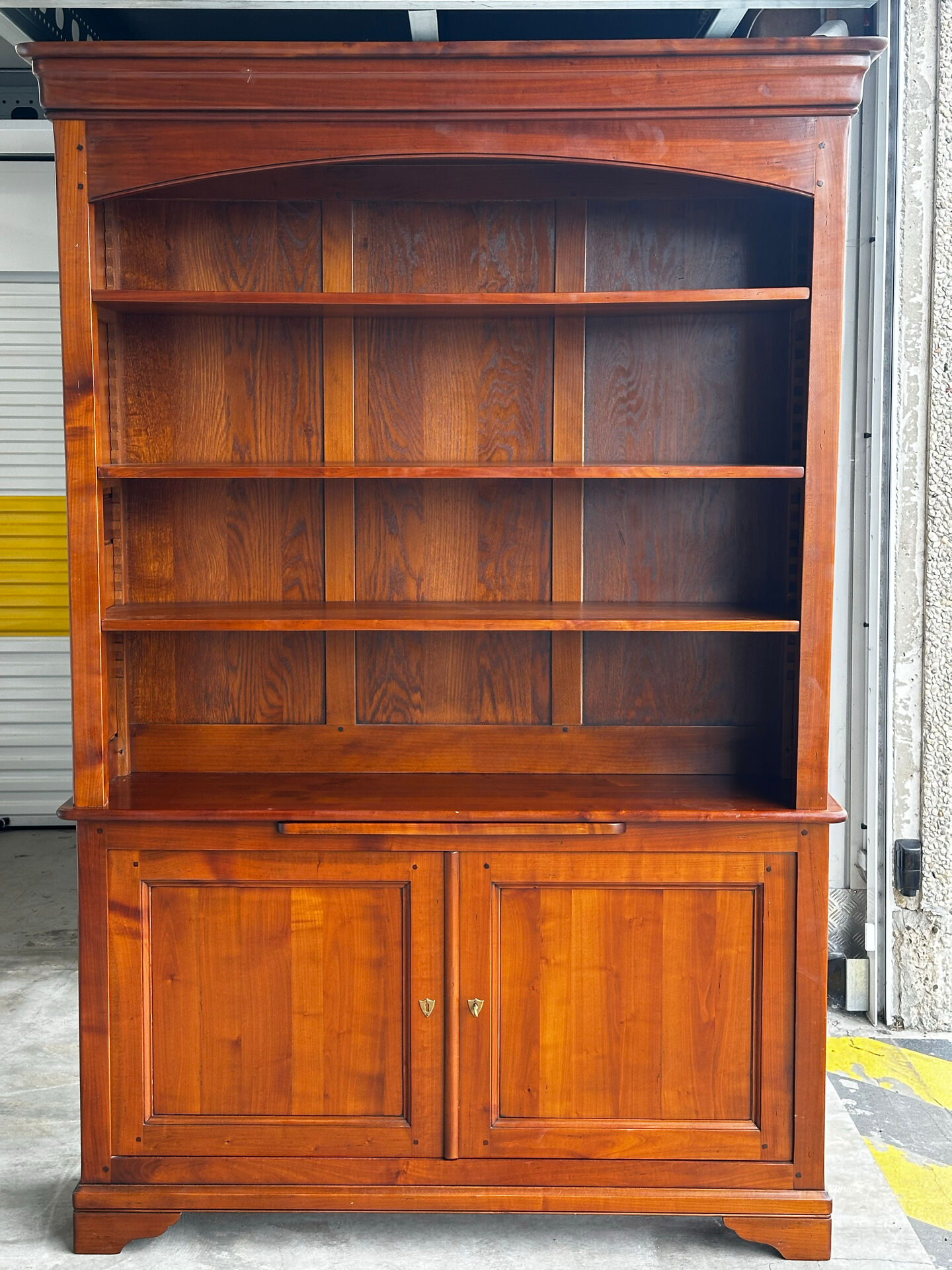 Solid cherry wood library with sliding writing desk - 20th century