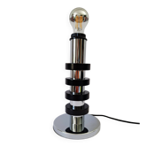 Pied de lampe métal chromé et bois 70's