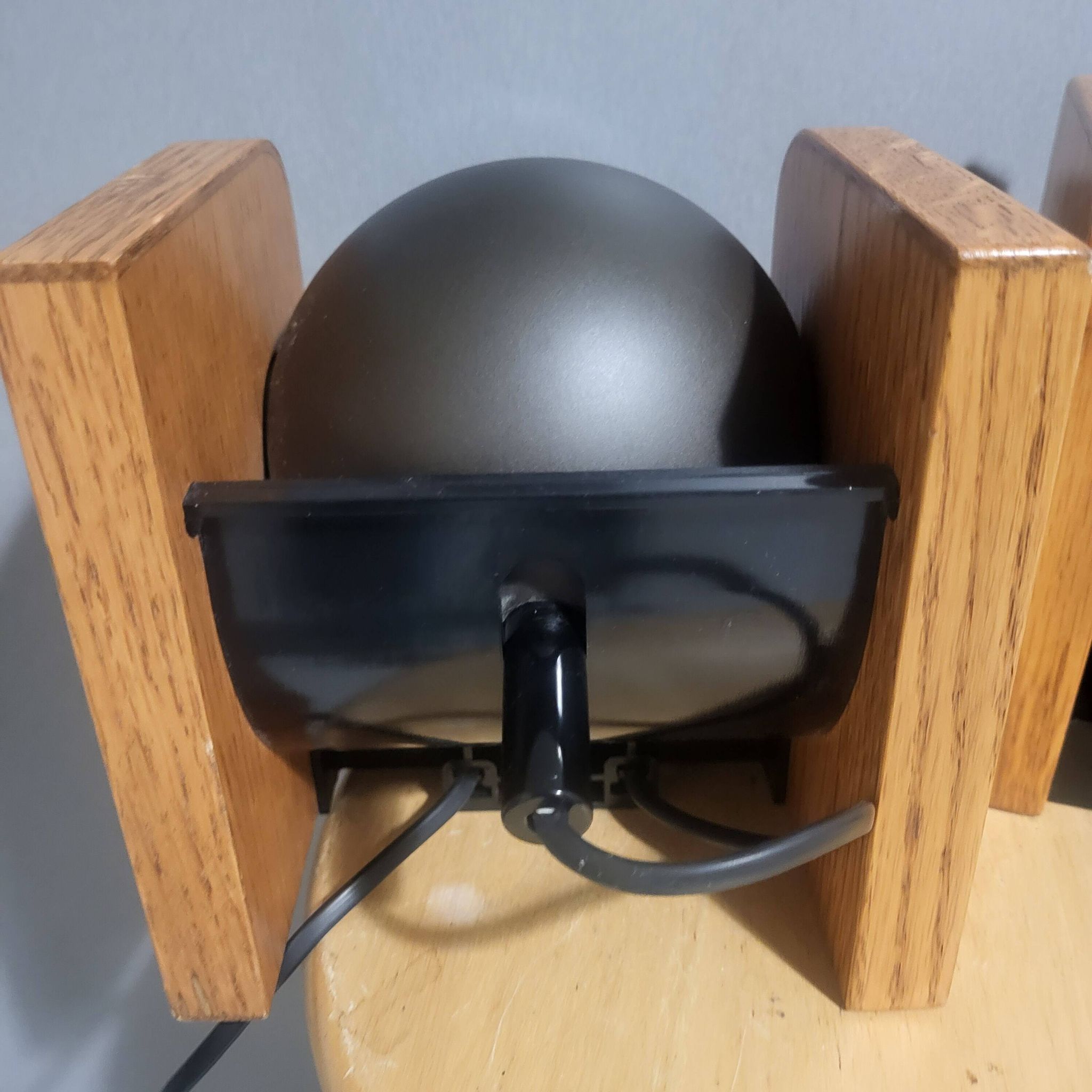 2 white eye lamps, wood, metal, vintage, Germany