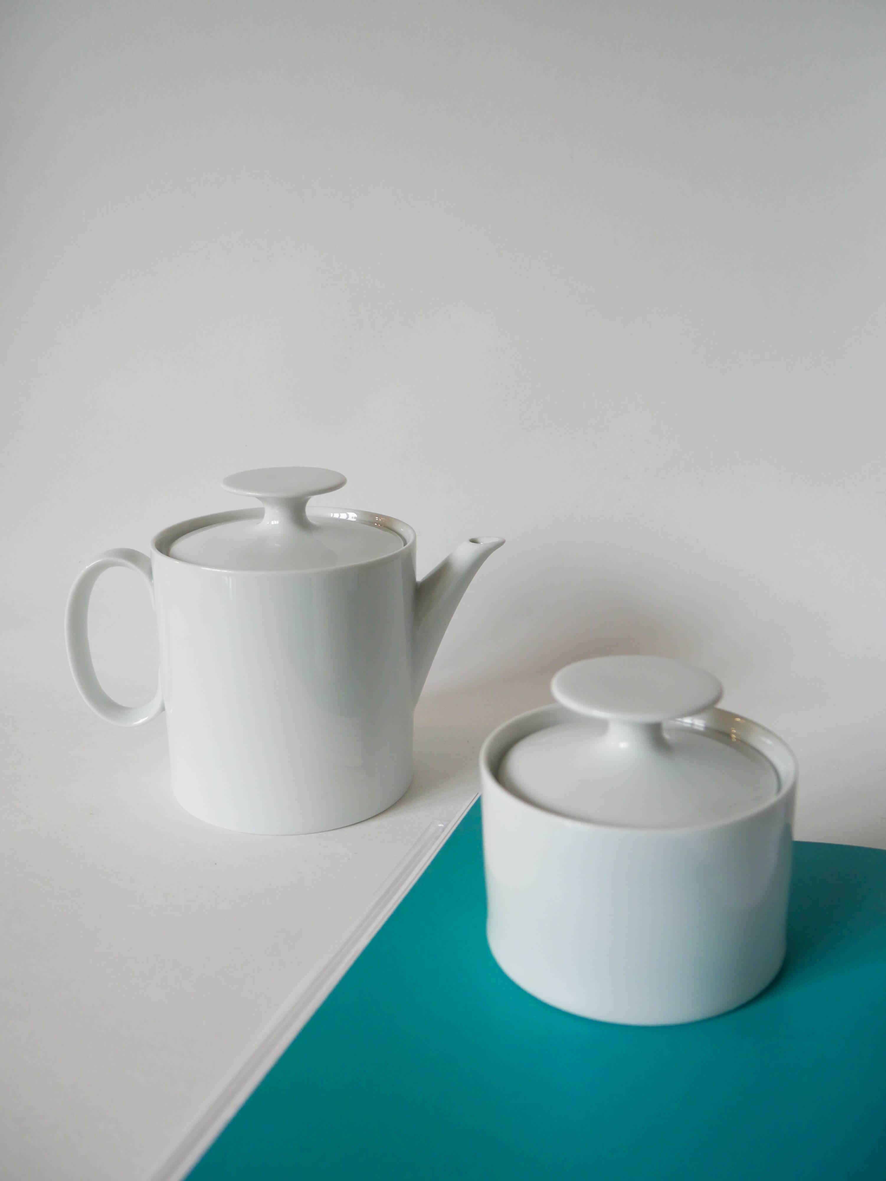 white ceramic teapot and sugar bowl Germany Thomas Design Modernist 1970