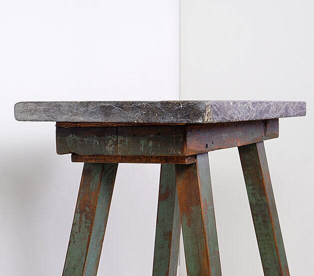 Industrial Console/table bluestone top and green weathered wood