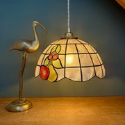 Vintage mother-of-pearl and brass pendant lampshade with fruit decorations