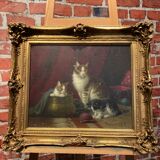Oil on canvas depicting cats