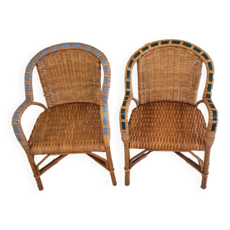 Pair of rattan armchairs for children