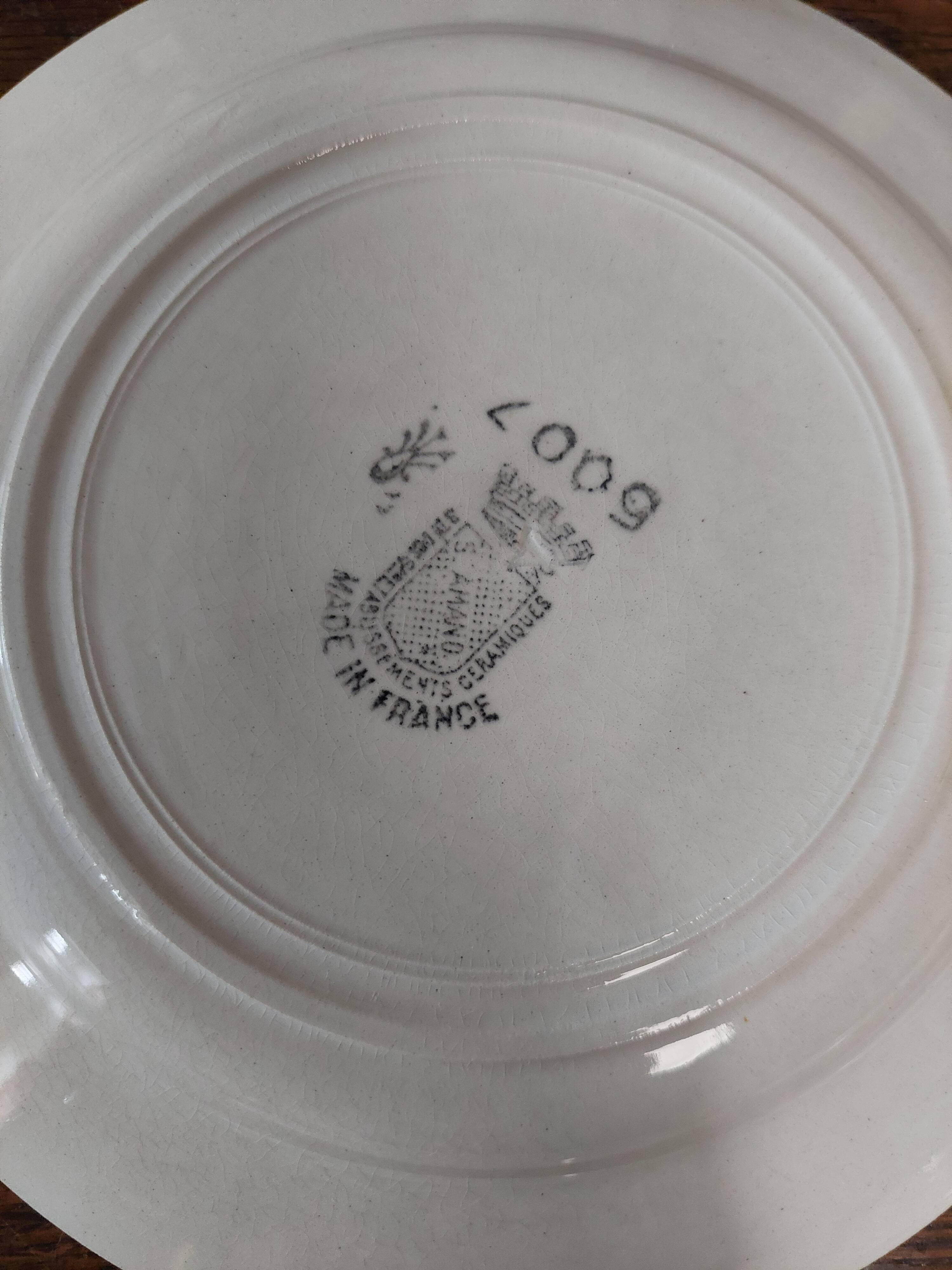 Set of six dessert plates in Saint Amand ironstone earthenware