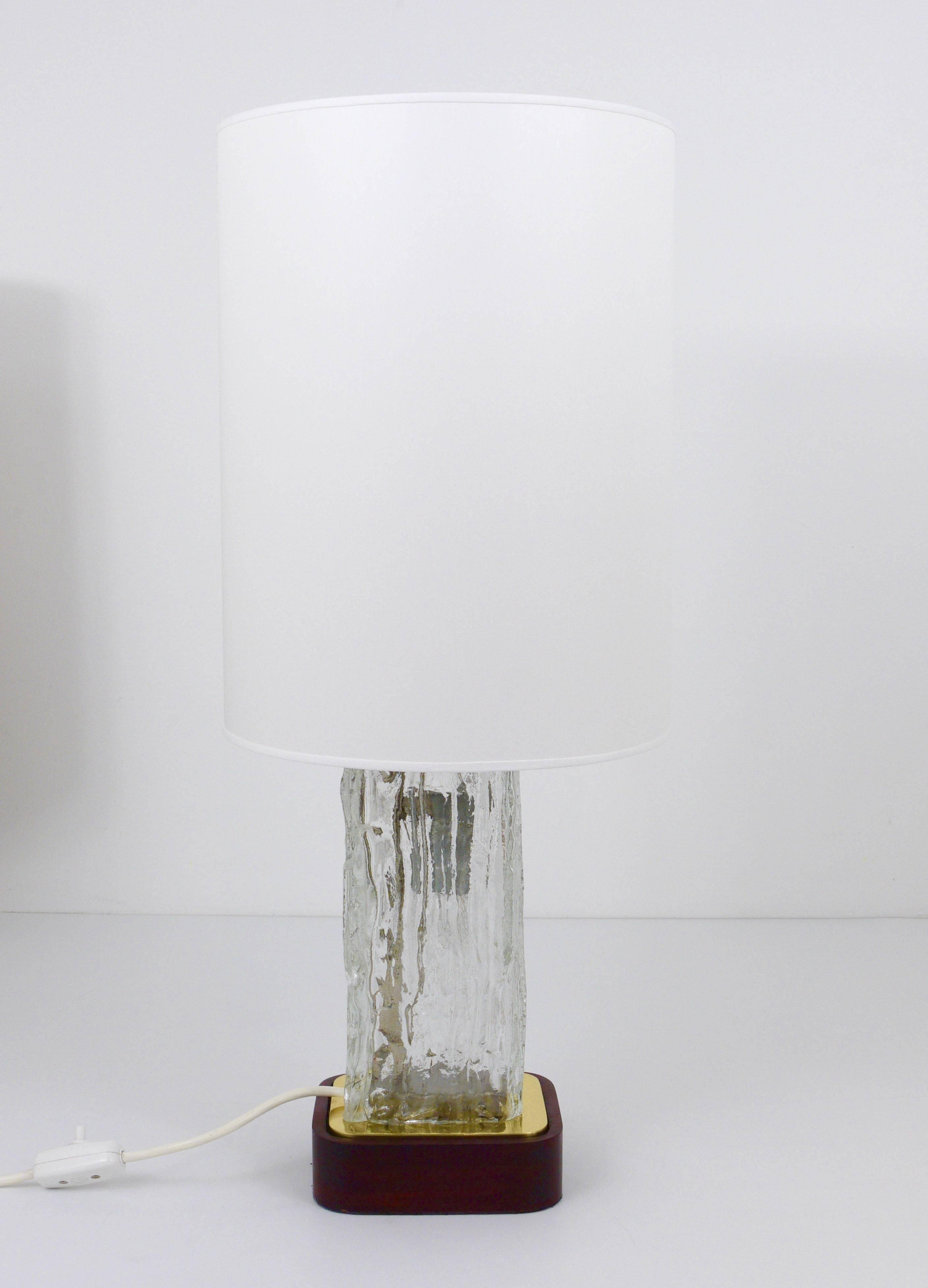 Pair of large glass ice table lamps by J.T. Kalmar "Frankenberg" with illuminated base.