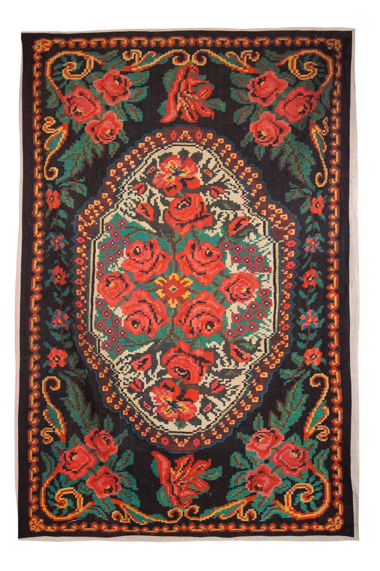Vintage Indian khanta textile with Moldavian pattern 215 x 140 cm