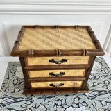 Boîte à bijoux commode 3 tiroirs bambou vintage