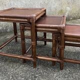 Set of 3 nesting tables, bamboo, vintage, 80s