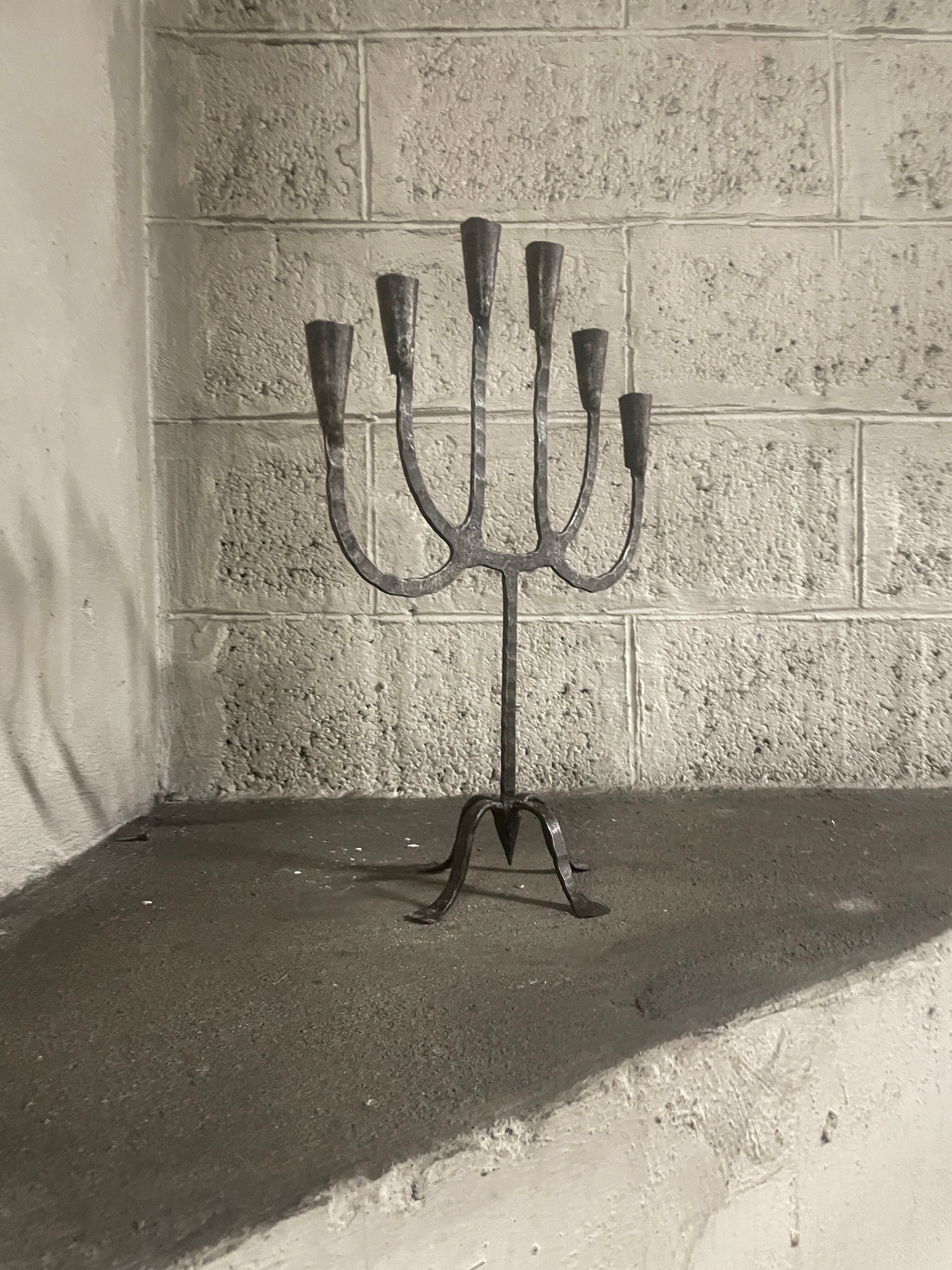 Brutalist six-light chandelier