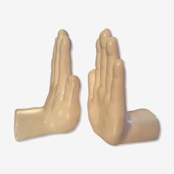 Pair of vintage 70 ceramic hands bookends