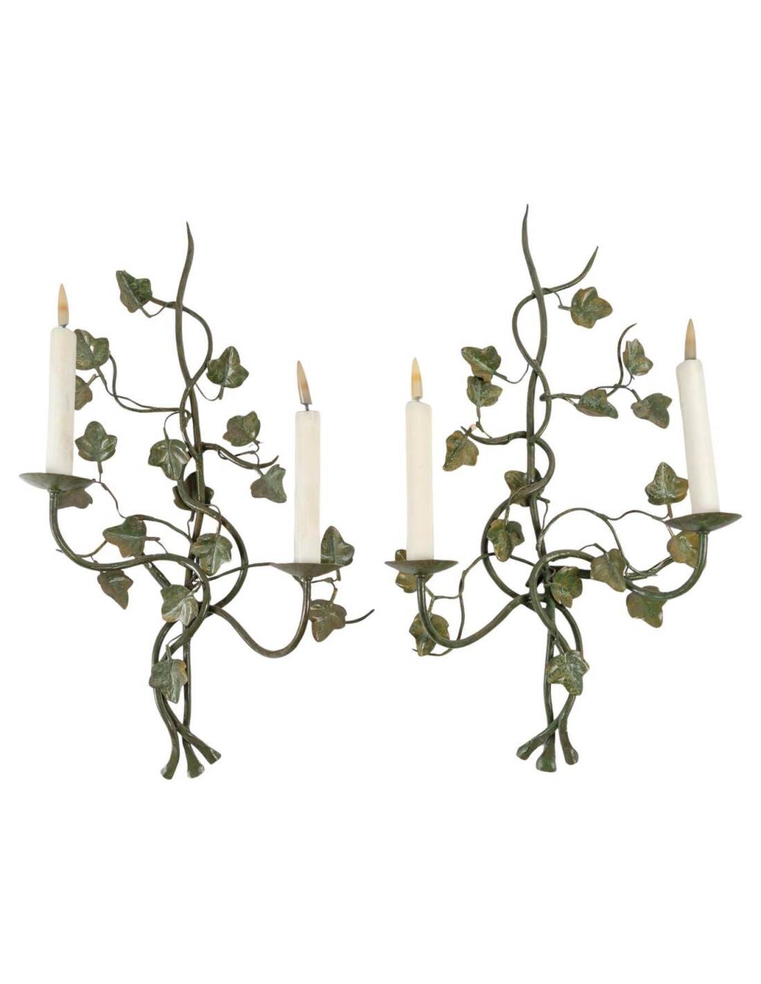 Pair of 20th century two-light painted metal wall lights.