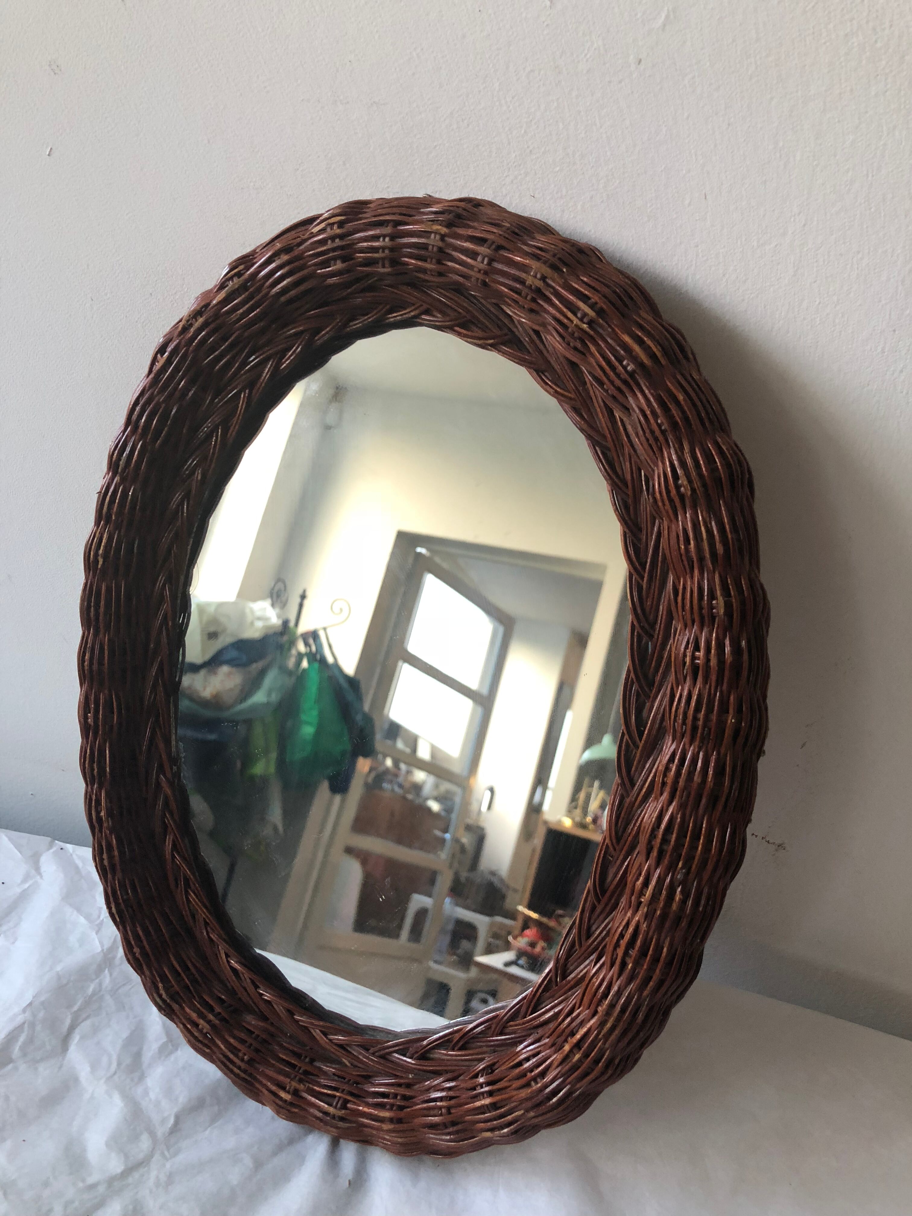 Vintage rattan mirror  24x31cm