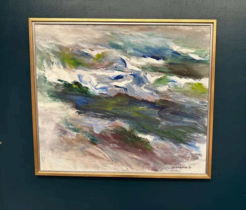 Large Original Swedish Oil on Canvas – “Abstract Composition” by Johny Colebring – 1978 – Signed – Vintage & Framed – 83×73 cm