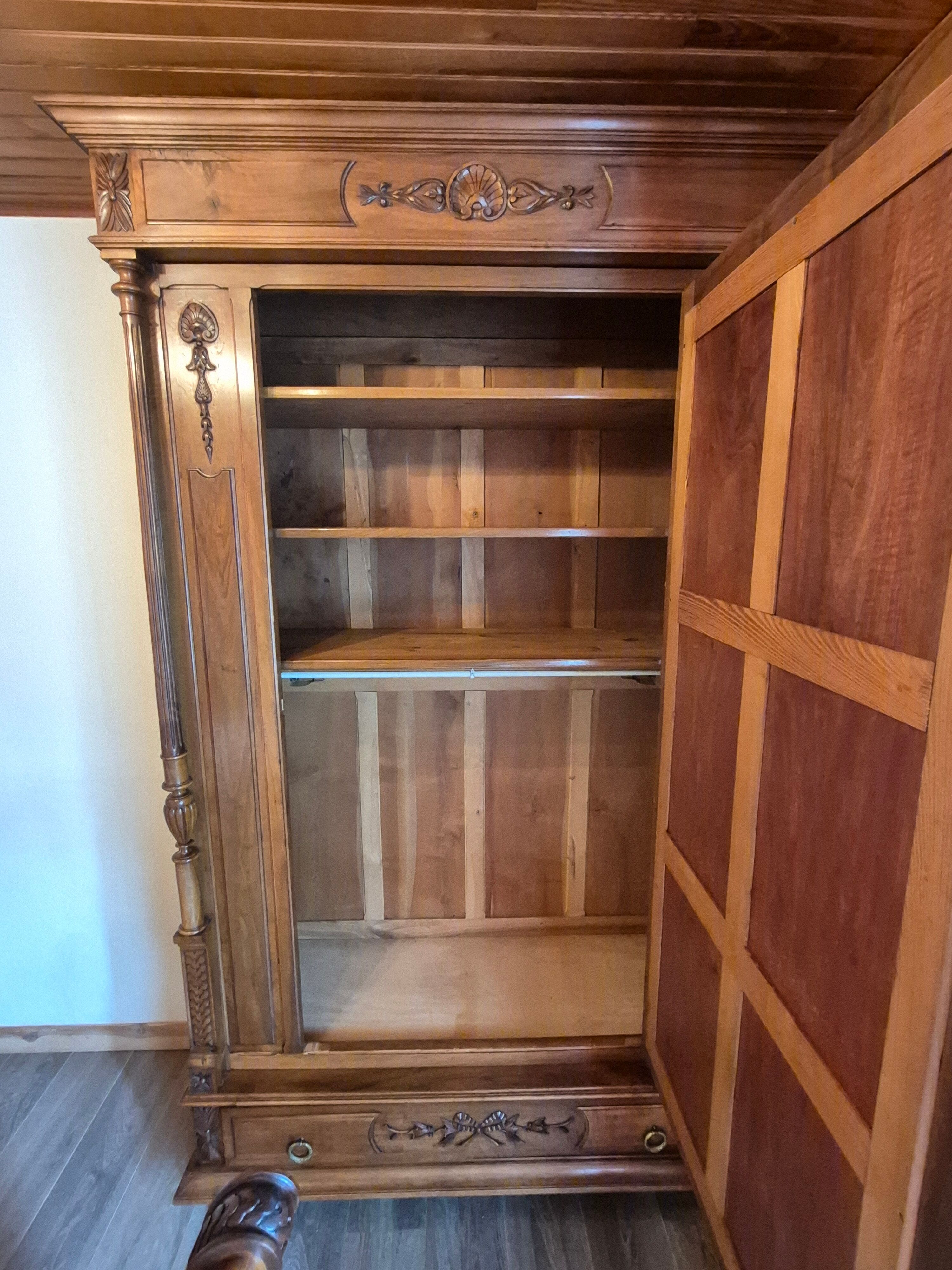 Antique carved wardrobe – solid wood Louis Philippe style