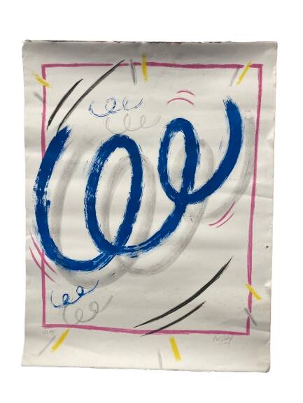 Technique mixte abstraite sur papier, signée Berry
