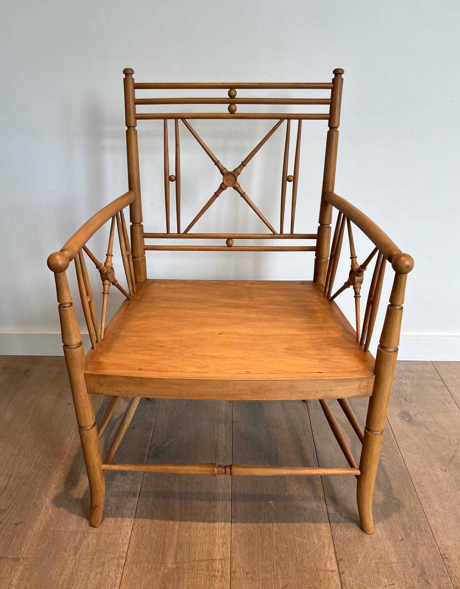 Vicario Armchair in Natural Wood Bamboo Style with Crossbars. Made in France.