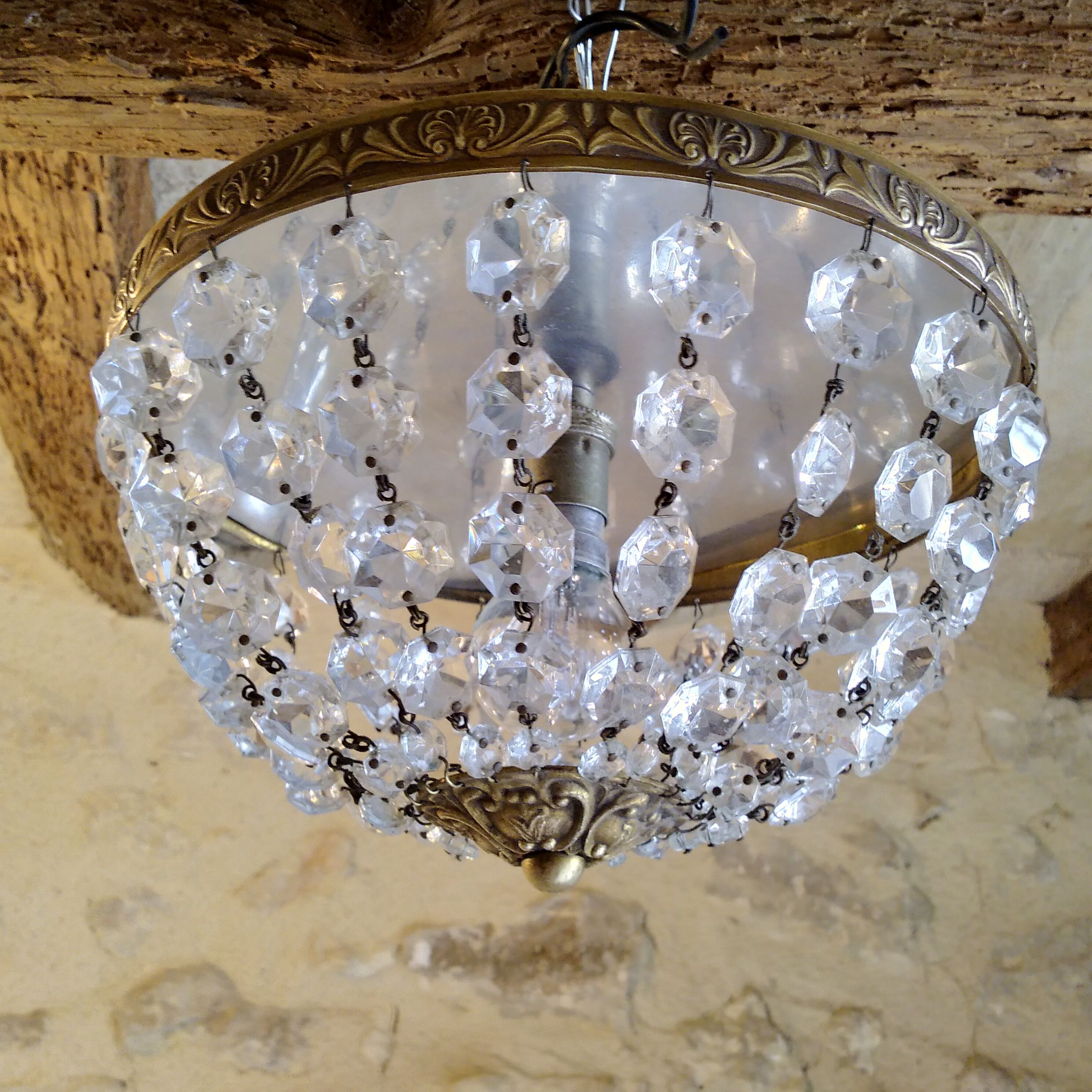 Crystal pendeloques basket ceiling light