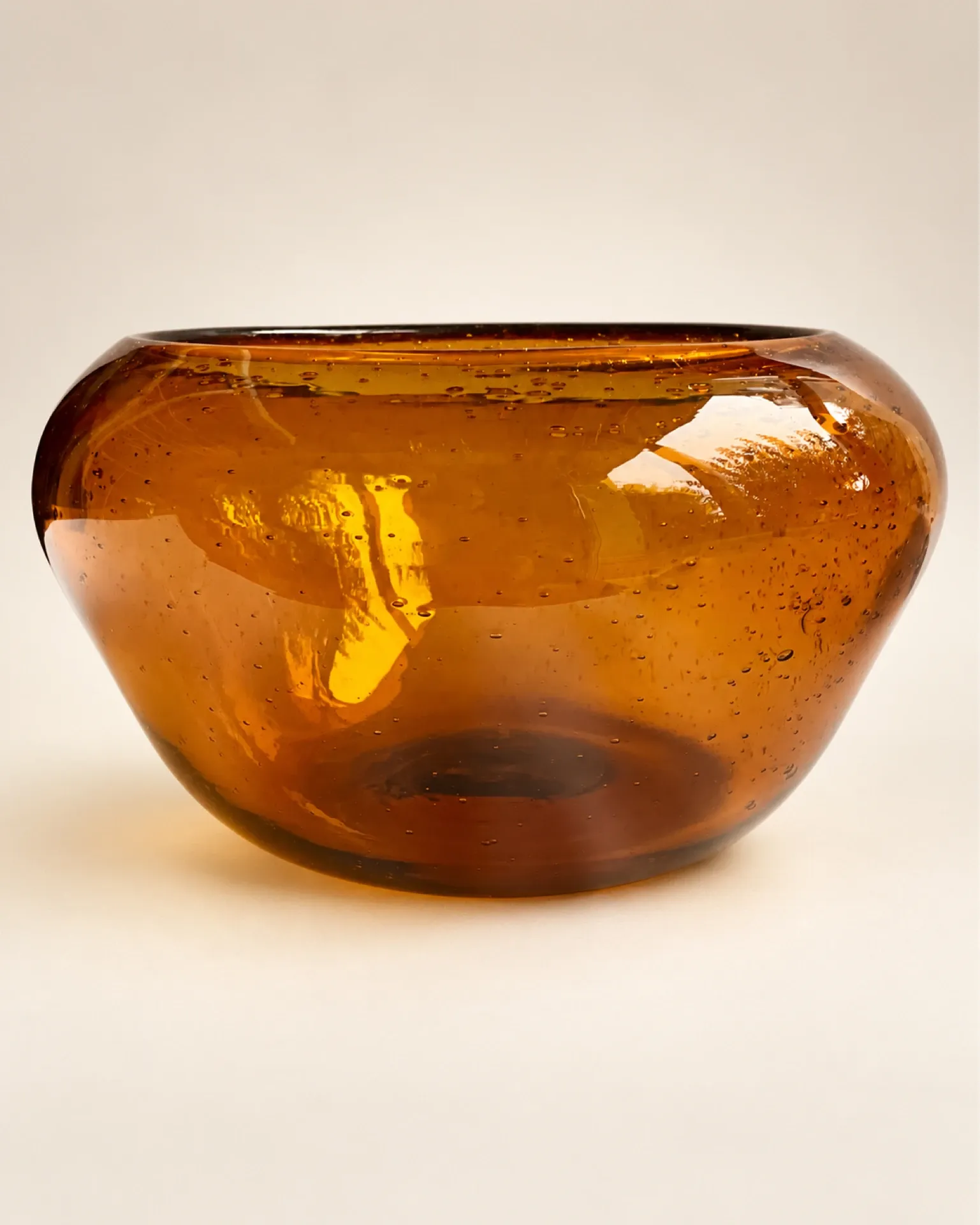 Large amber bubble glass bowl signed Biot – Vintage