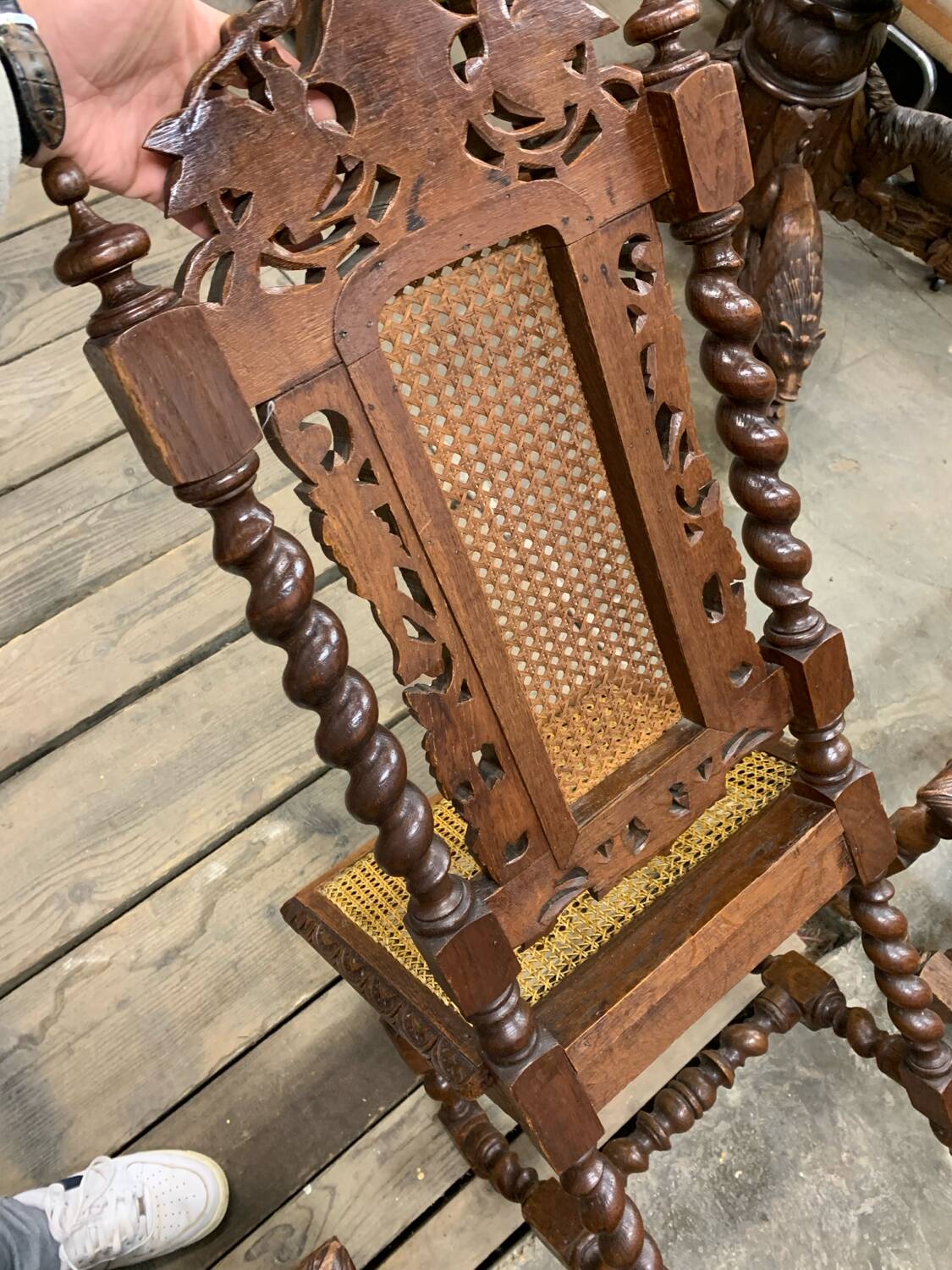 6 antique Henry II caned chairs