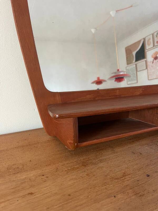 Rare vintage Danish teak mirror with 2 compartments - mid-century mirror