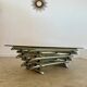 Table basse Space âge années 70 métal tubulaire et verre fumé design italien