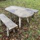 1 table and 2 benches in cement, faux wood, rockery, 1950s. 150cm