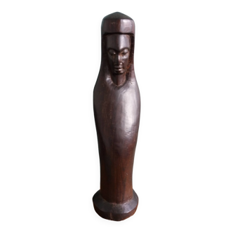 Statue sculpture vierge femme en bois noir ébène