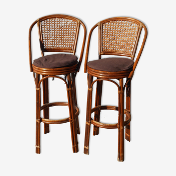 Rattan bar chairs, the pair