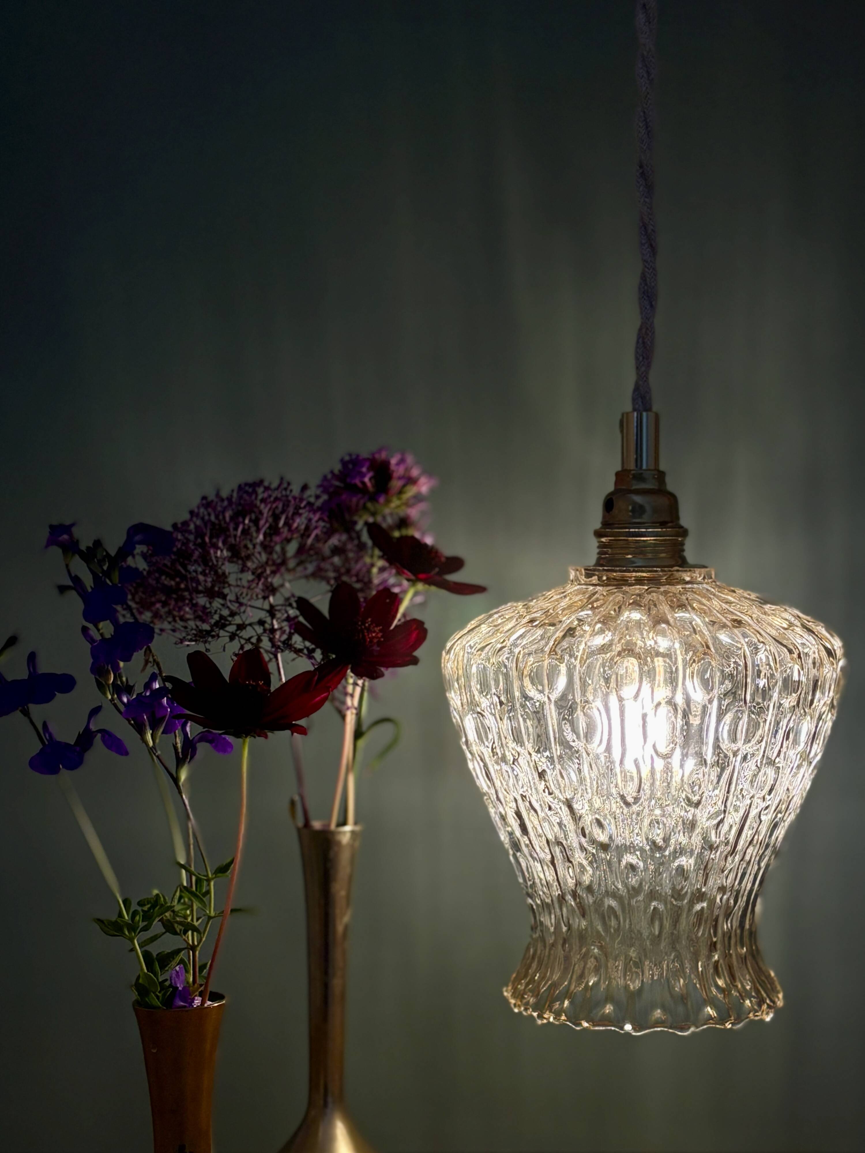Vintage tulip pendant light in amber glass