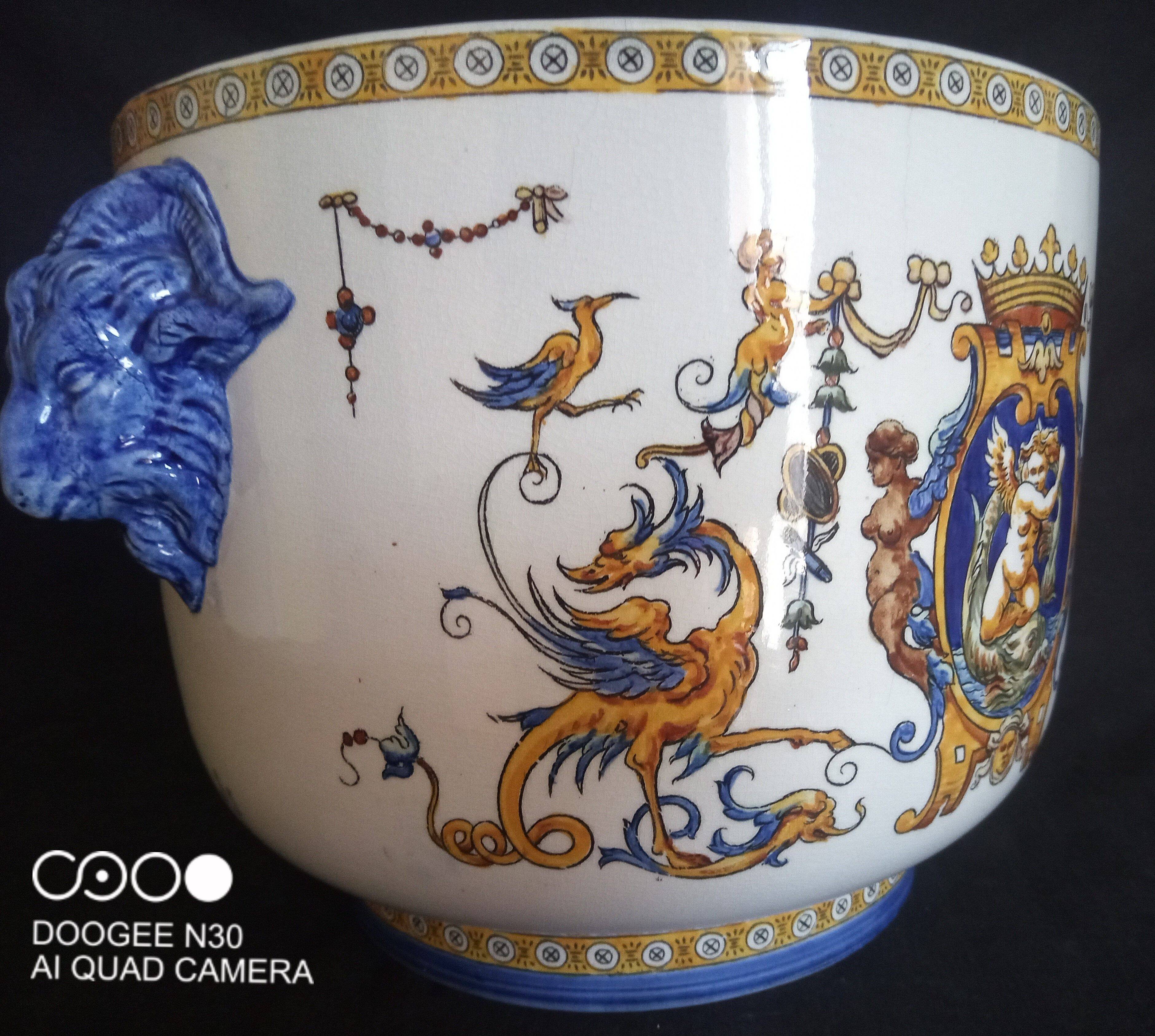 Renaissance Cache Pot in earthenware from Gien, year 1875