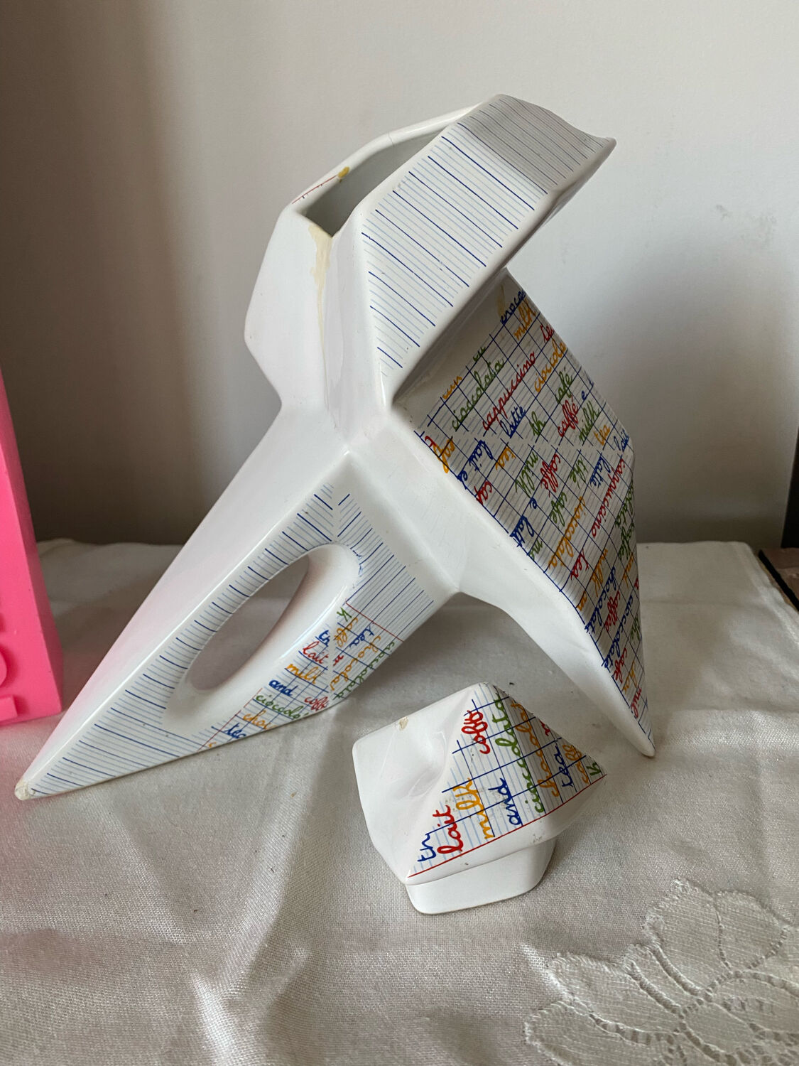Teapot origami shape ceramic vintage 80's