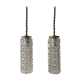 Lot 2 vintage molded glass hanging lamps
