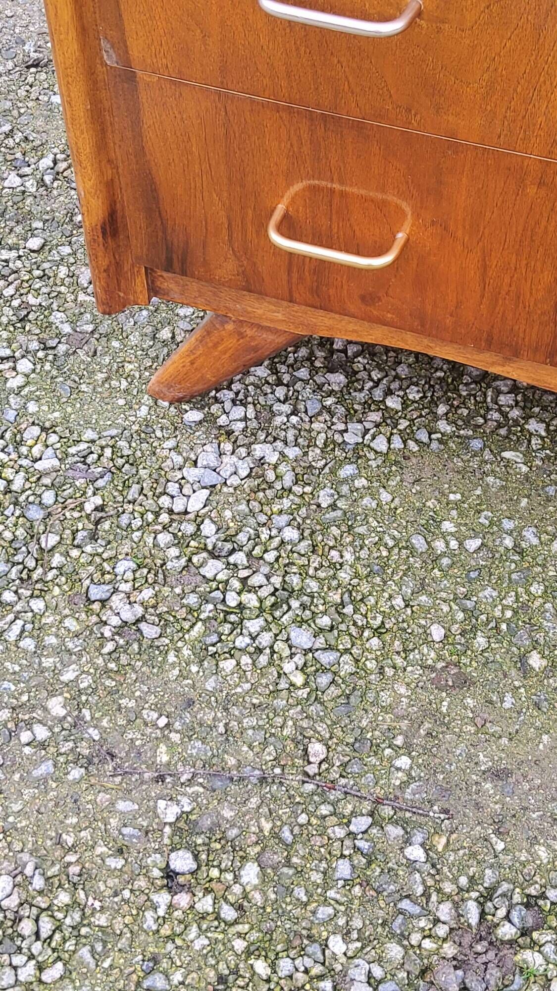 Vintage chest of drawers in walnut compass legs 4 drawers from the 1950s