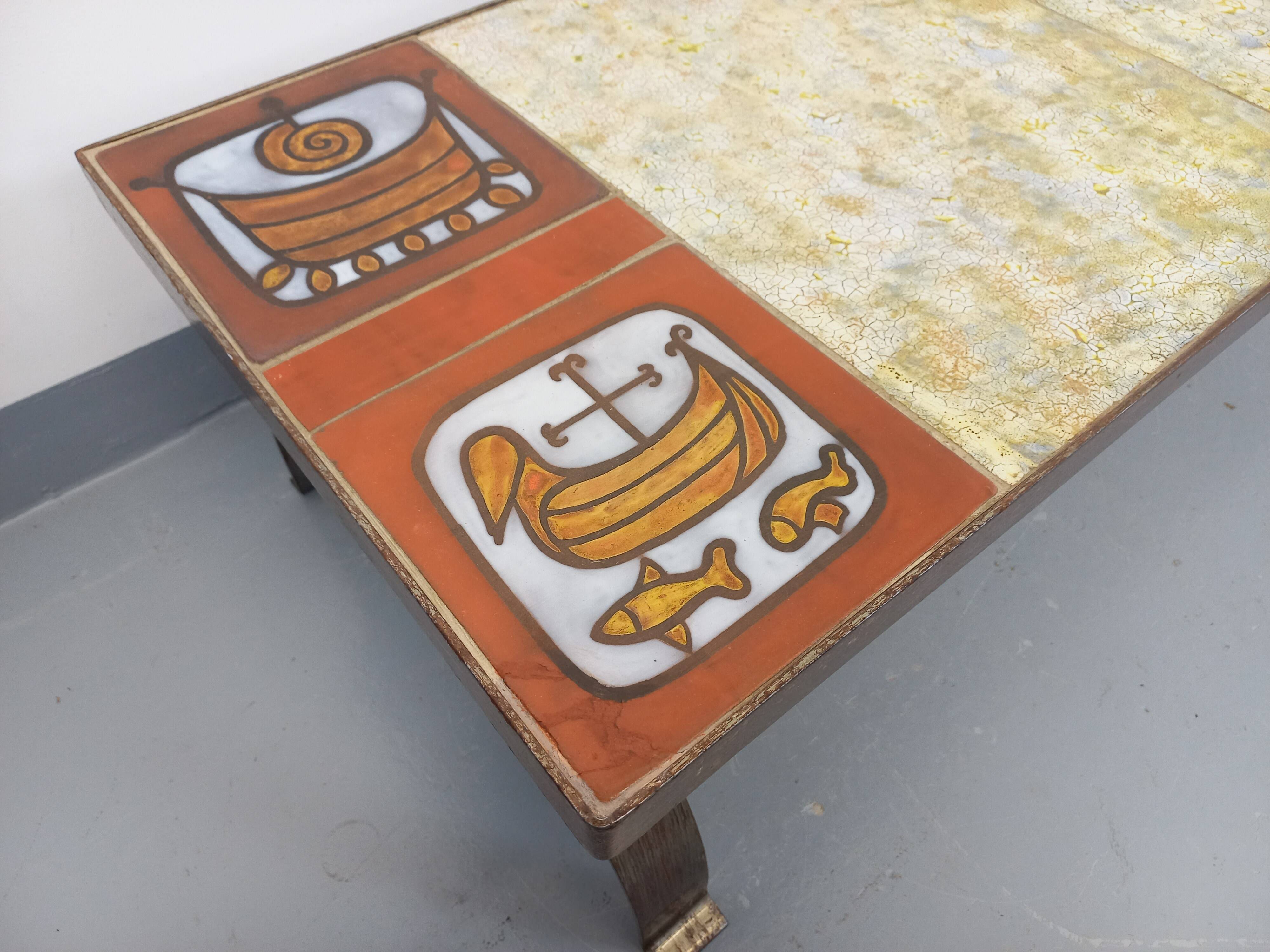 Vintage ceramic coffee table by Jean Gregorieff for Roche Bobois