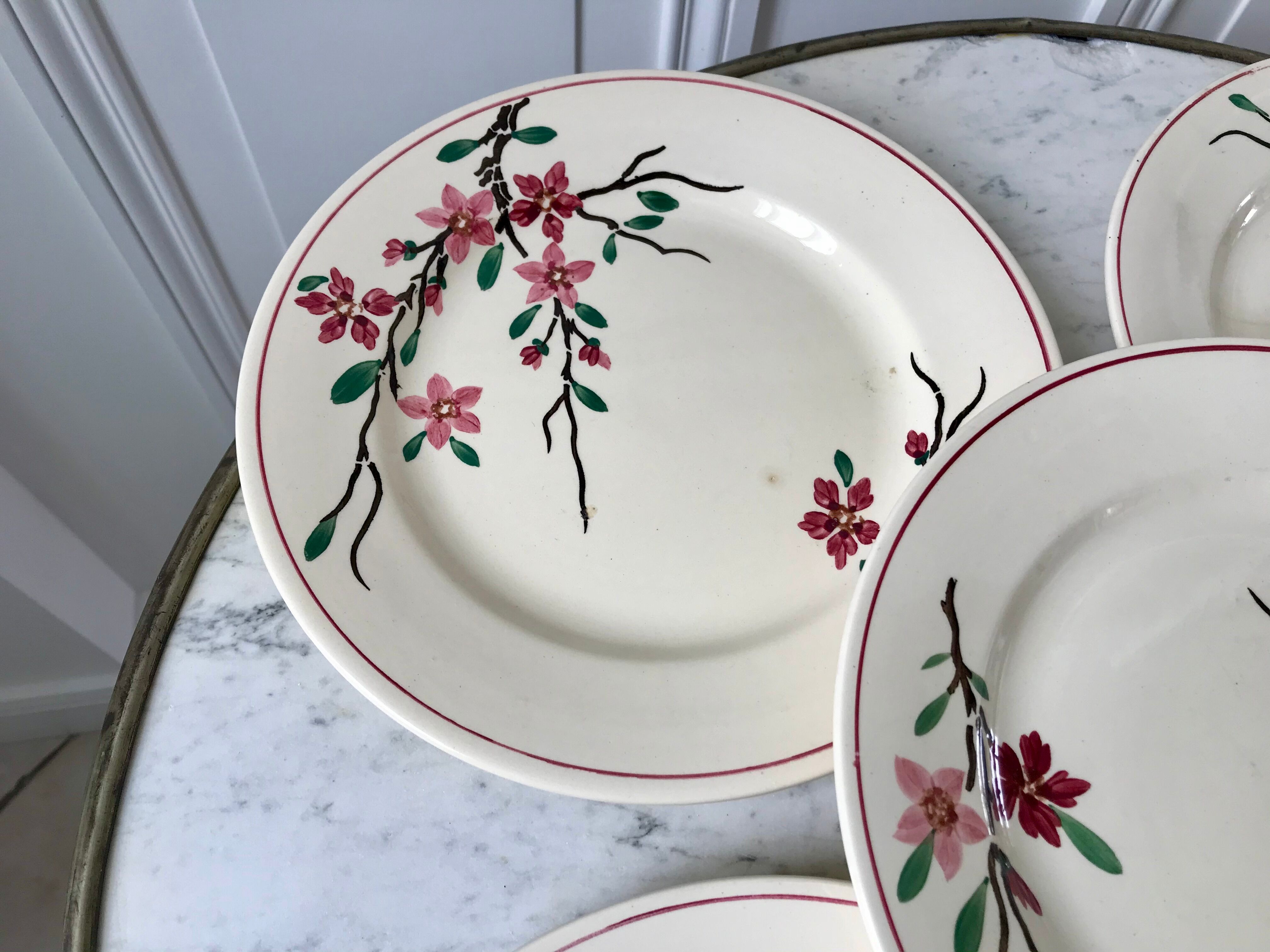 5 flat plates Digoin Sarreguemines model Aigues-Vives hand painted years 30-40