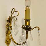 Applique en laiton + pampilles en verres époque milieu XXe