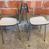 Pair of antique chrome metal chairs + white formica seat & back