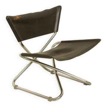 Scandinavian "Z" side chair in patinated black leather by Erik Magnussen for