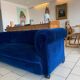 English Velvet Sofa, Blue, Circa 1950s Vintage