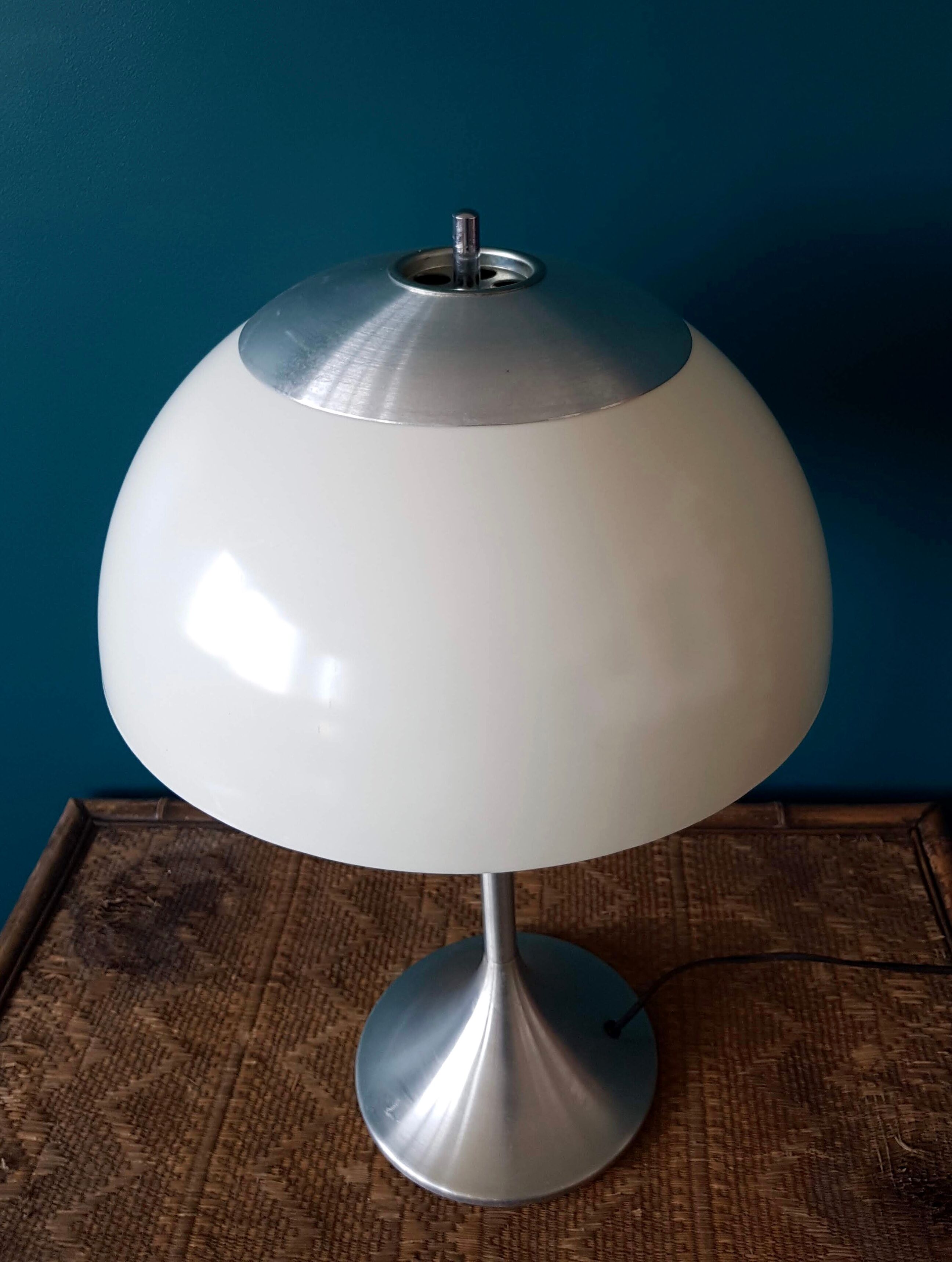 Lampe champignon blanche et alu brossé