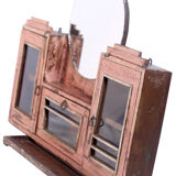 Tryptic wall shelf in ancient Burmese teak with round mirror