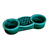 Salière double vintage en céramique vert émaillé 60's