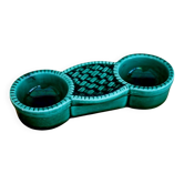 Vintage double salt cellar in green glazed ceramic, 1960s