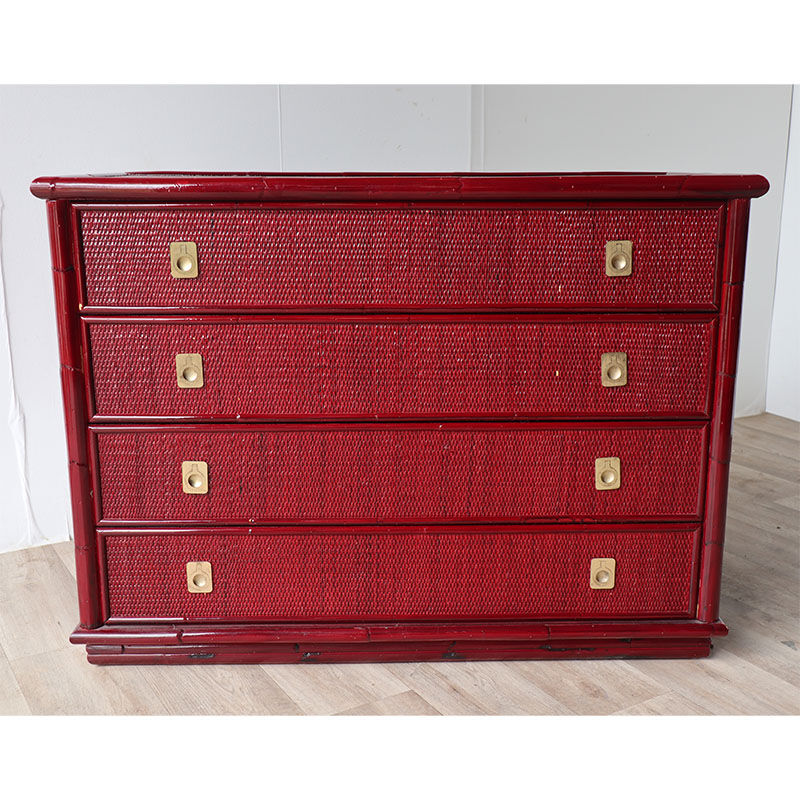 Vintage Dal Vera chest of drawers in bamboo and wicker, 1960