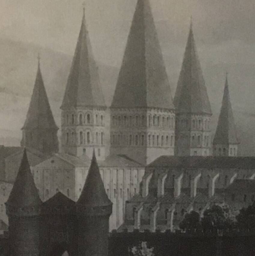 Cluny Abbey engraving framed by E.Sagot late 19th century