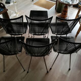Suite of 6 Chairs and 1 Scoubidou stool André MONPOIX 1960