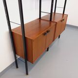Vintage Italian double modular shelf bookcase in teak and metal